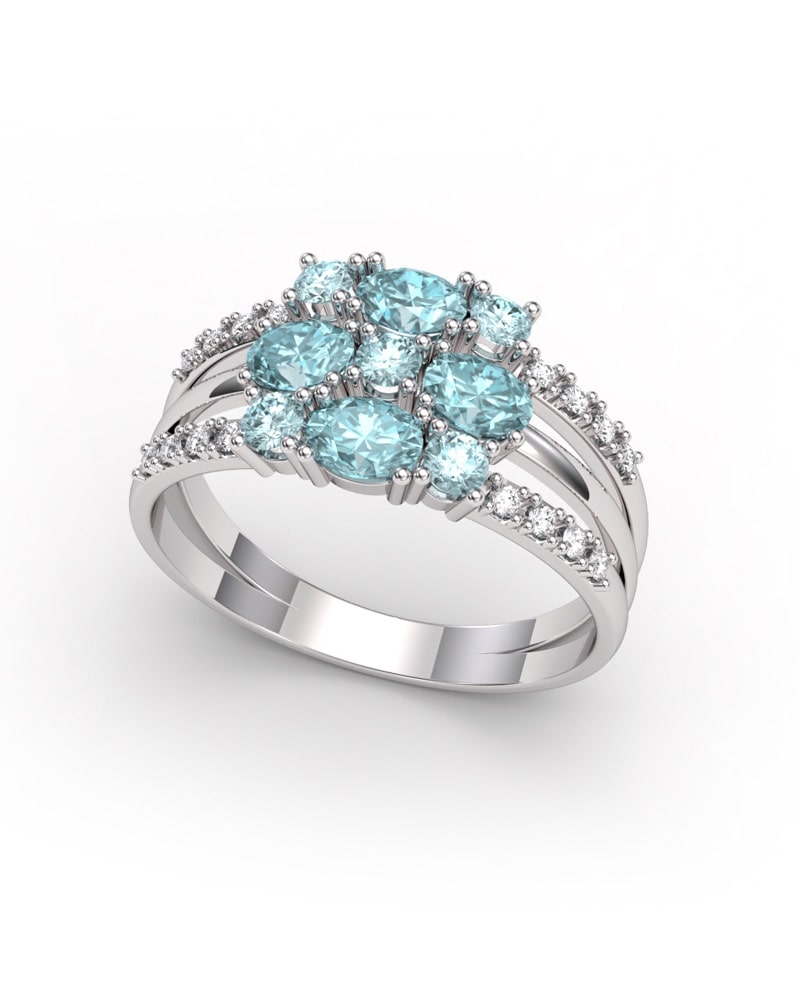 ANILLO BLUE GARDEN ORO DIAMANTES 0.20 CT Y AGUAMARINA - CRESBER