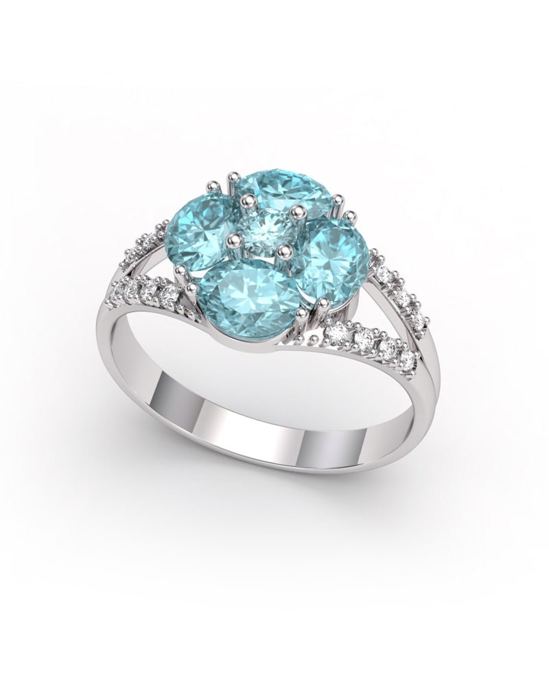 ANILLO BLUE GARDEN ORO DIAMANTES 0.20 CT Y AGUAMARINA - CRESBER