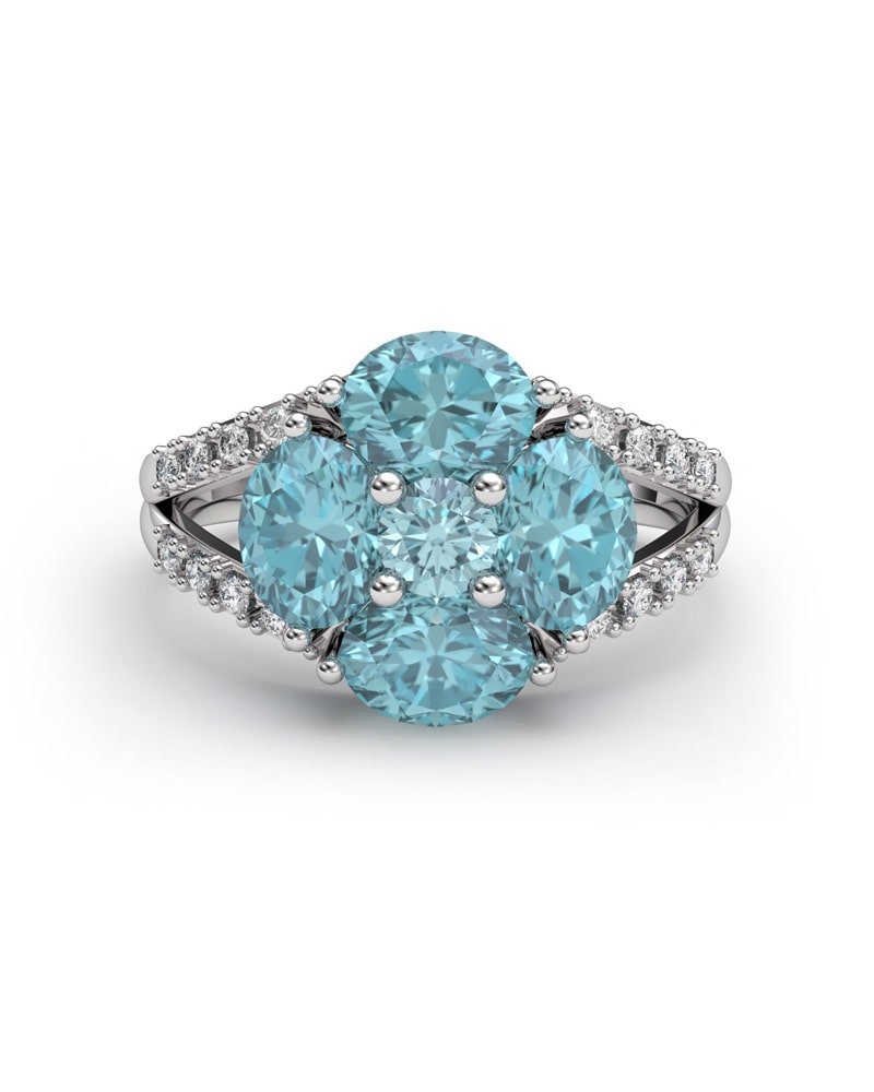 ANILLO BLUE GARDEN ORO DIAMANTES 0.20 CT Y AGUAMARINA - CRESBER