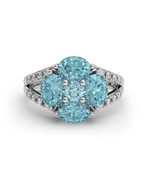 ANILLO BLUE GARDEN ORO DIAMANTES 0.20 CT Y AGUAMARINA - CRESBER