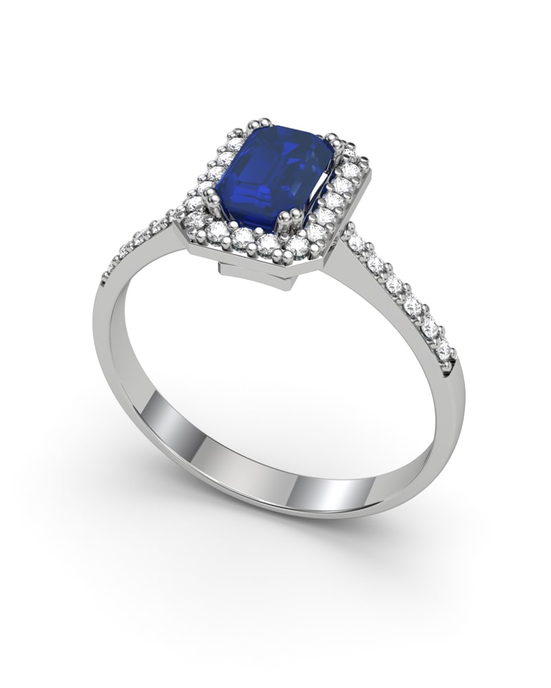 ANILLO VENDOME ORO DIAMANTES 0,23 CT Y ZAFIRO OCTOG 6X4 - CRESBER