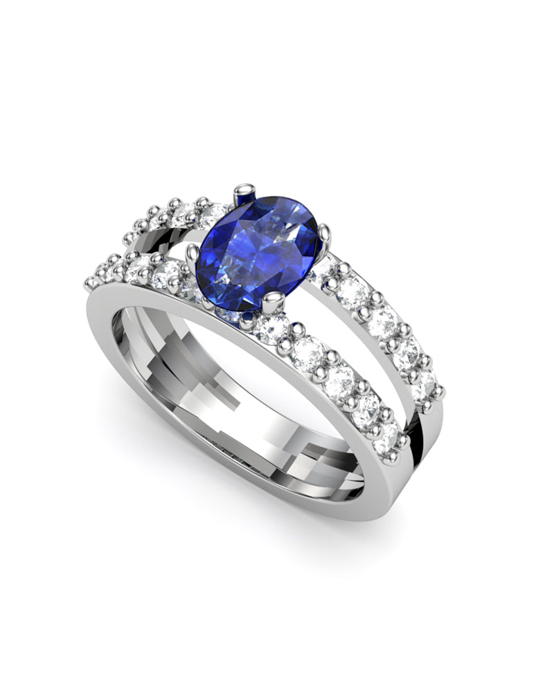 ANILLO ORO DIAMANTES 0,84 CT Y ZAFIRO OVAL 8X6 - CRESBER
