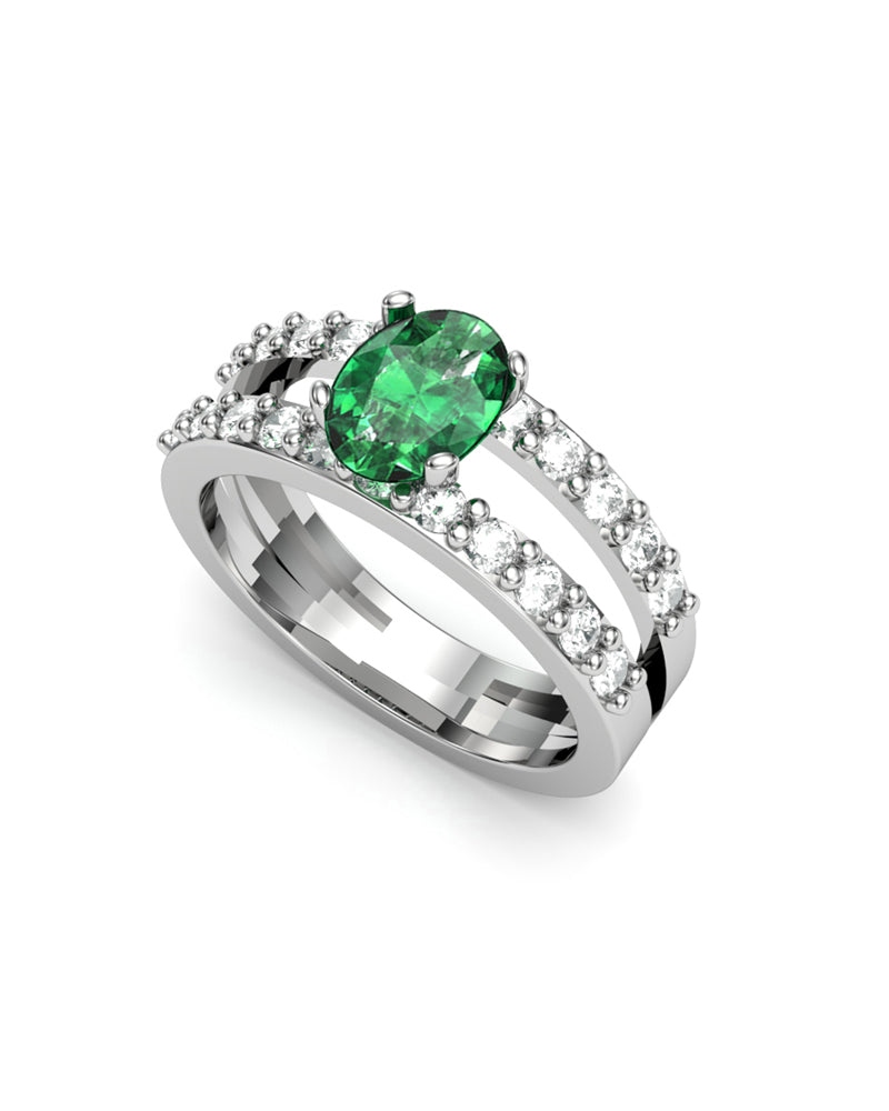 ANILLO ORO DIAMANTES 0,84 CT ESMERALDA OVAL 7X5 - CRESBER