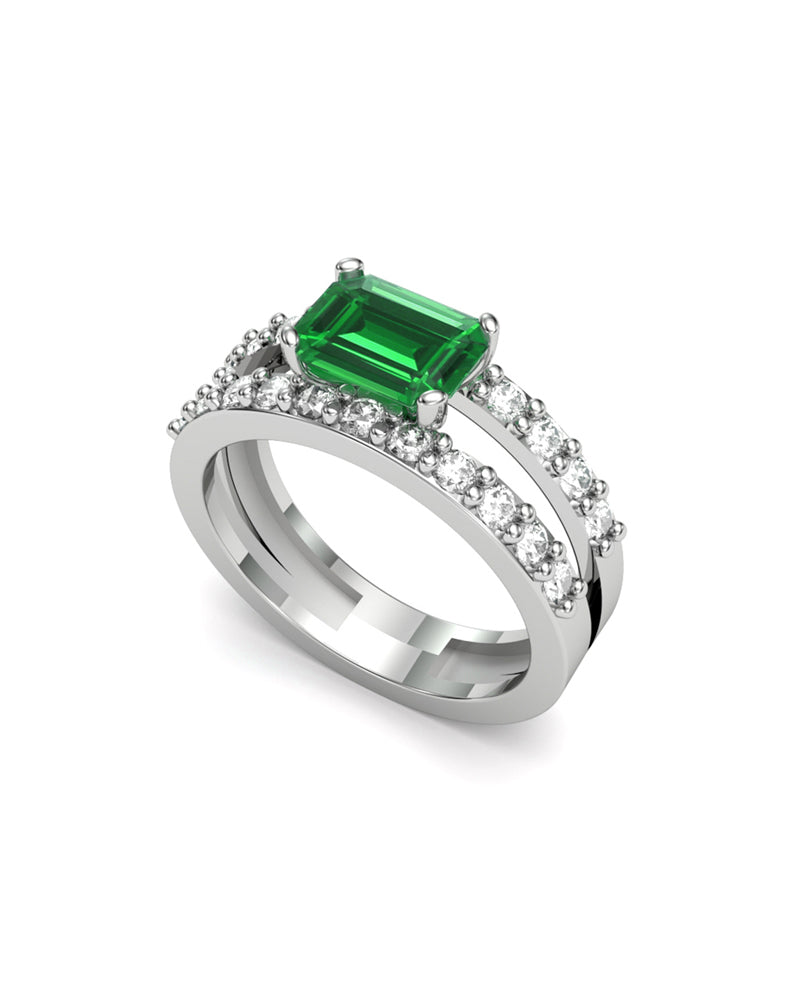 ANILLO ORO DIAMANTES 0,84 CT ESMERALDA OCTO 7X5 - CRESBER