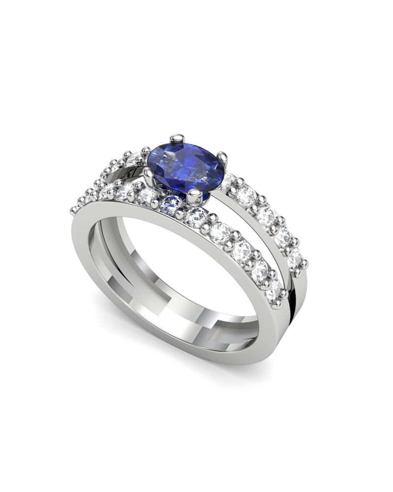 ANILLO ORO DIAMANTES 0,84 CT ZAFIRO OVAL 7X5 - CRESBER