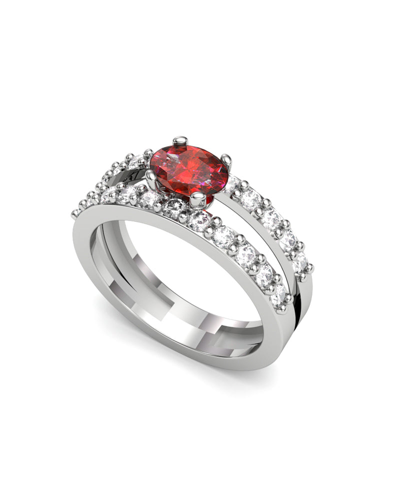 ANILLO ORO DIAMANTES 0,84 CT RUBI OVAL 7X5 - CRESBER