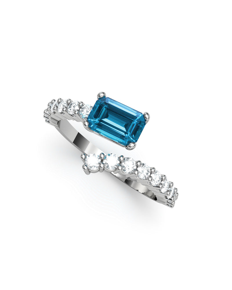ANILLO ORO DIAMANTES 0,60 CT Y AGUA MARIANA - CRESBER