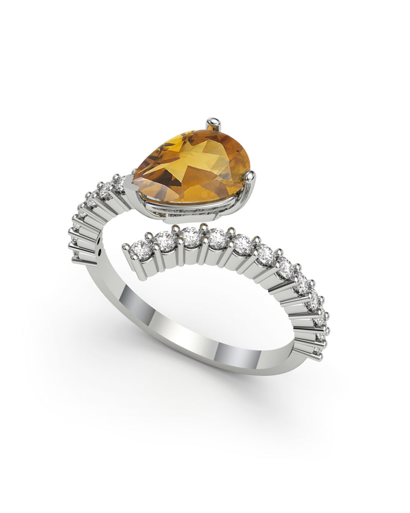 ANILLO ORO DIAMANTES 0,50 CT CITRINO PERA 9X7 - CRESBER