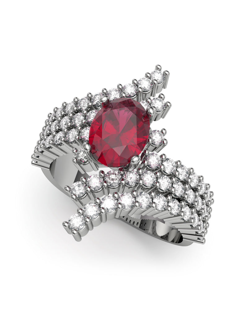 ANILLO ORO DIAMANTES 1,50 CT RUBI OVAL 8X6 - CRESBER