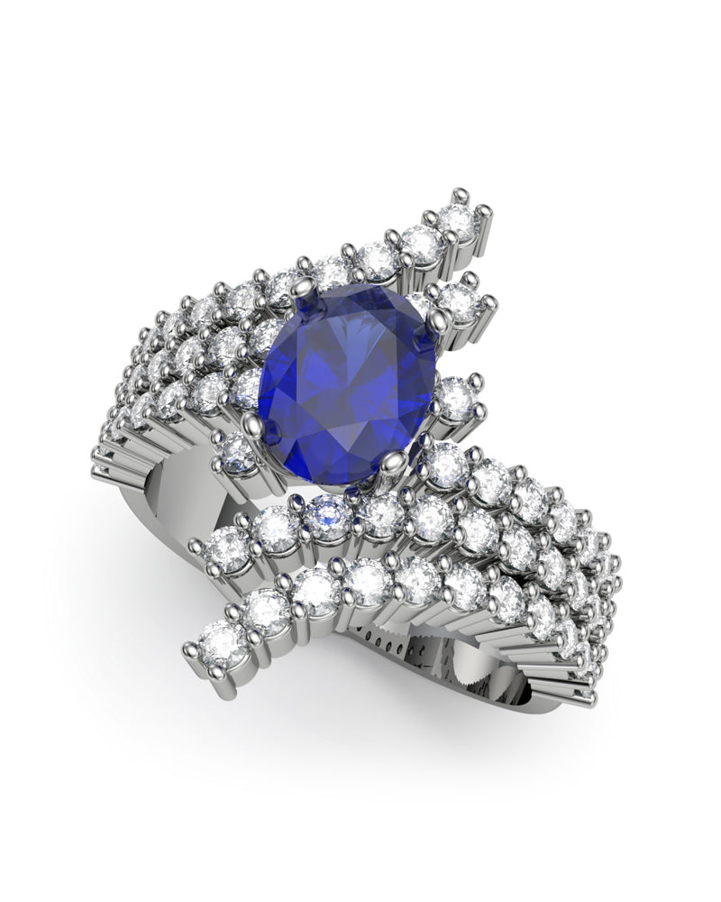ANILLO ORO DIAMANTES 1,50 CT ZAFIRO OVAL 8X6 - CRESBER