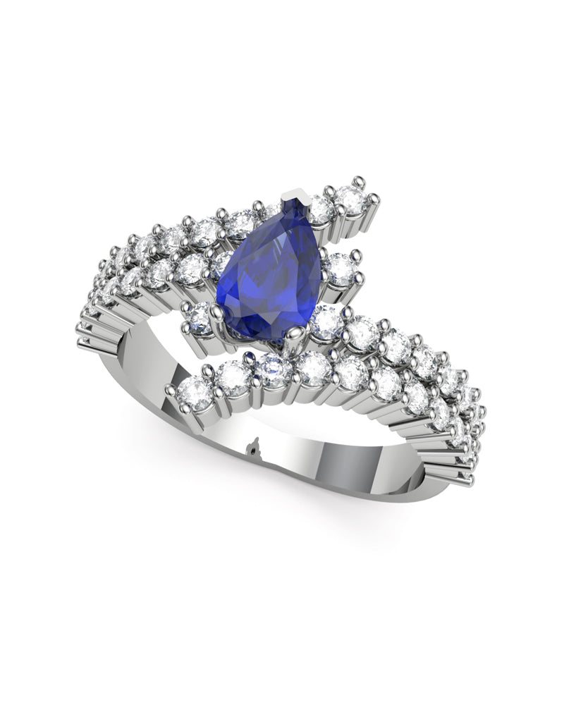 ANILLO ORO DIAMANTES 1,00 CT ZAFIRO PERA 7X5 - CRESBER