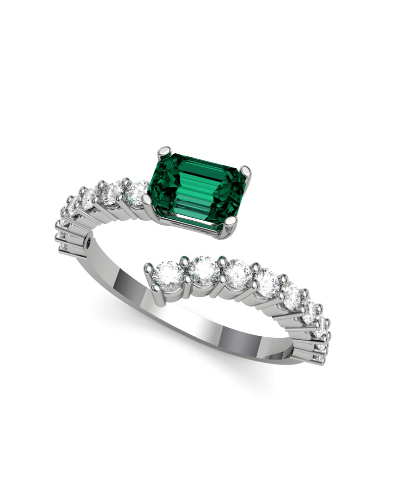 ANILLO ORO DIAMANTES 0,61 CT ESMERALDA OCTOG 6X4MM - CRESBER