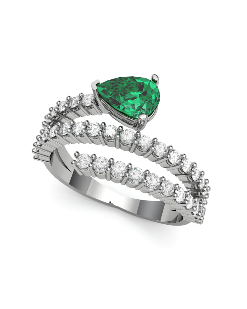 ANILLO ORO DIAMANTES 0,90 CT ESMERALDA PERA 7X5 - CRESBER
