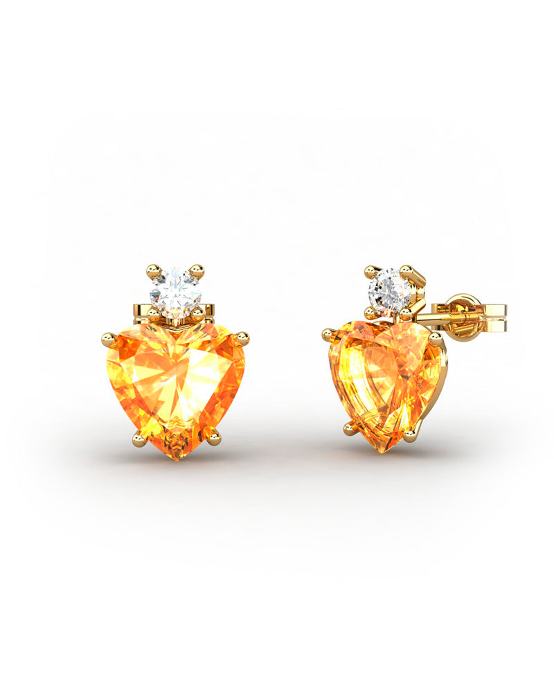 PENDIENTES GAIA DE ORO Y TOPACIO CON CITRINO CORAZàN 8X8MM - CRESBER
