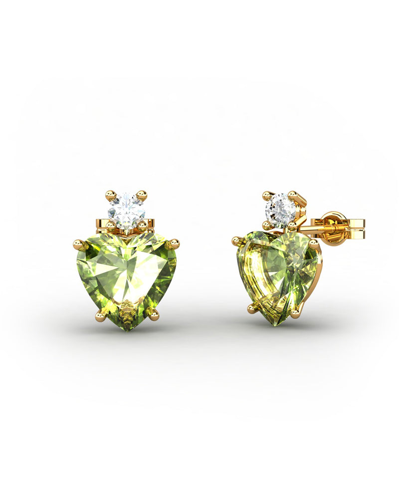 PENDIENTES GAIA DE ORO Y TOPACIO CON OLIVINA CORAZàN 8X8MM - CRESBER