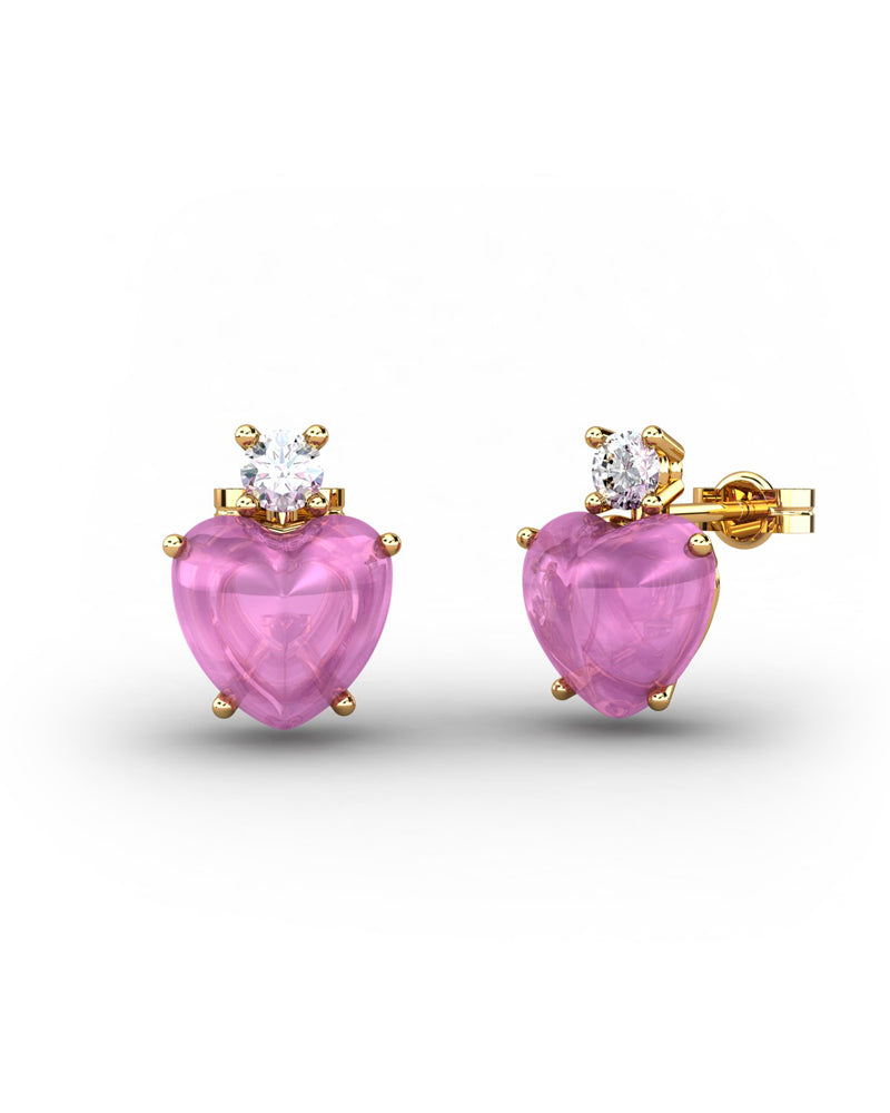PENDIENTES GAIA DE ORO Y TOPACIO CON TURMALINA CORAZàN CABUJàN 8X8MM - CRESBER