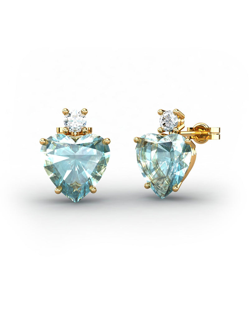 PENDIENTES GAIA DE ORO Y TOPACIO CON  CORAZàN 9X9MM - CRESBER
