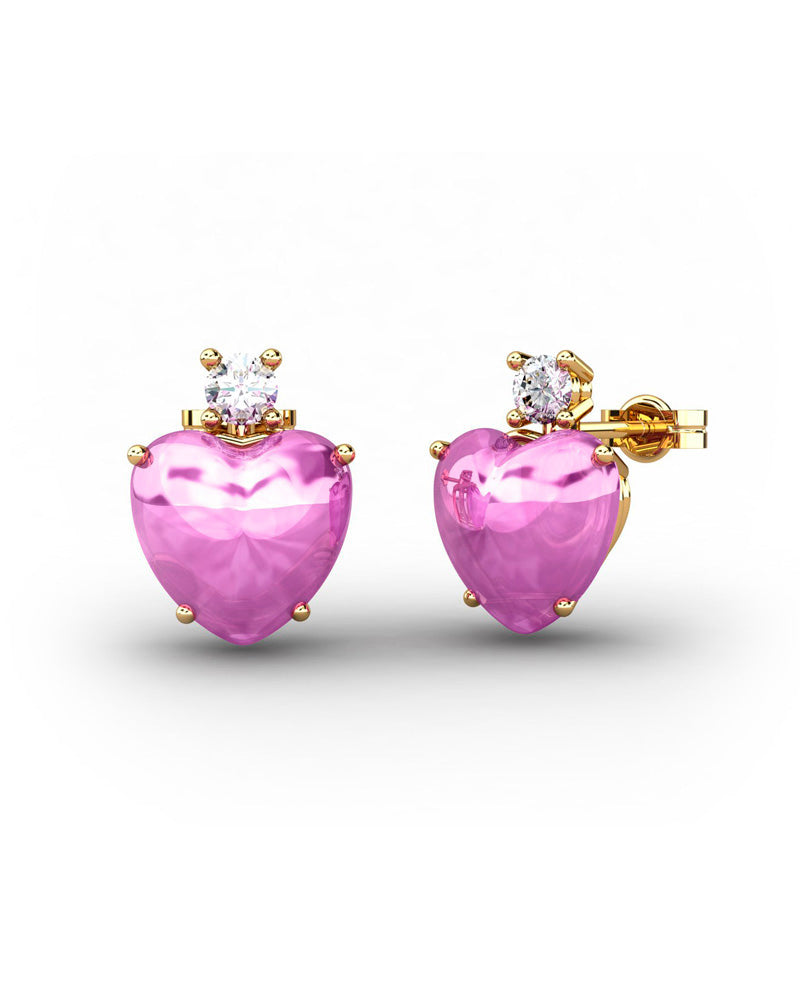 PENDIENTES GAIA DE ORO Y TOPACIO CON TURMALINA CORAZàN CABUJàN 9X9MM - CRESBER