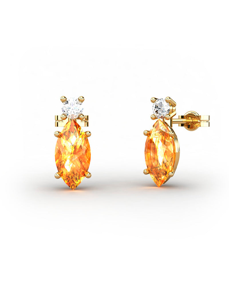 PENDIENTES GAIA DE ORO Y TOPACIO CON CITRINO MARQUISE 10X5MM - CRESBER