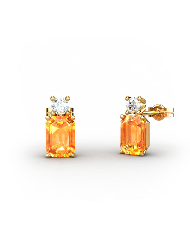 PENDIENTES GAIA DE ORO Y TOPACIO CON CITRINO OCTOGONAL 7X5MM - CRESBER