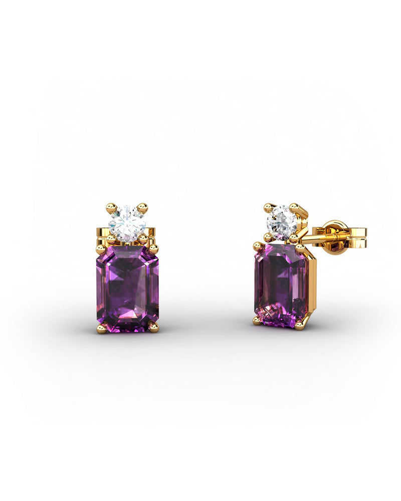 PENDIENTES GAIA DE ORO Y TOPACIO CON AMATISTA OCTOGONAL 7X5MM - CRESBER