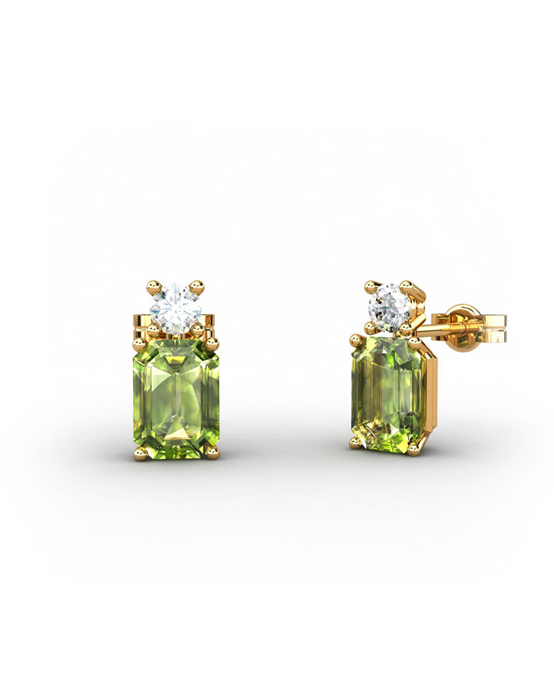 PENDIENTES GAIA DE ORO Y TOPACIO CON OLIVINA OCTOGONAL 7X5MM - CRESBER
