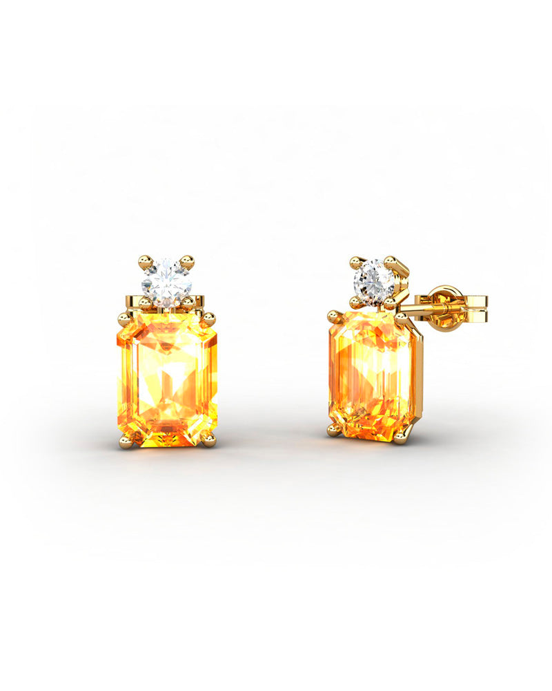 PENDIENTES GAIA DE ORO Y TOPACIO CON CITRINO OCTOGONAL 8X6MM - CRESBER