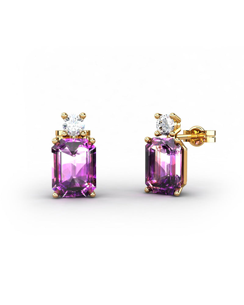 PENDIENTES GAIA DE ORO Y TOPACIO CON AMATISTA OCTOGONAL 8X6MM - CRESBER