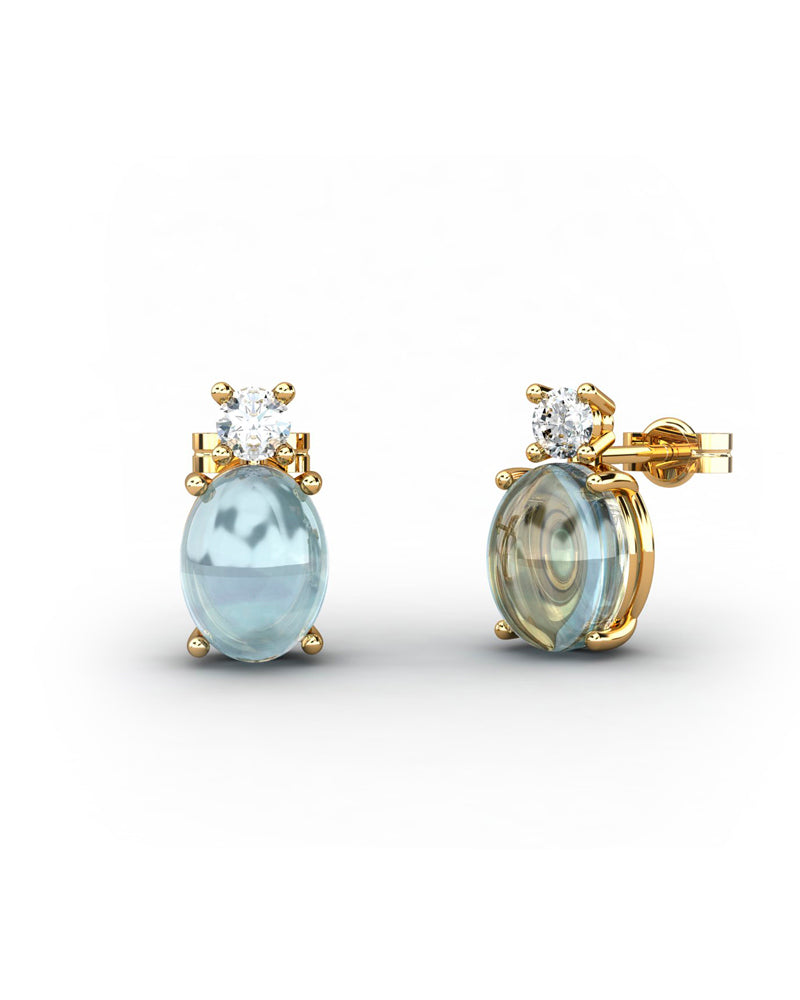PENDIENTES GAIA DE ORO Y TOPACIO CON  OVAL CABUJàN 8X6MM - CRESBER