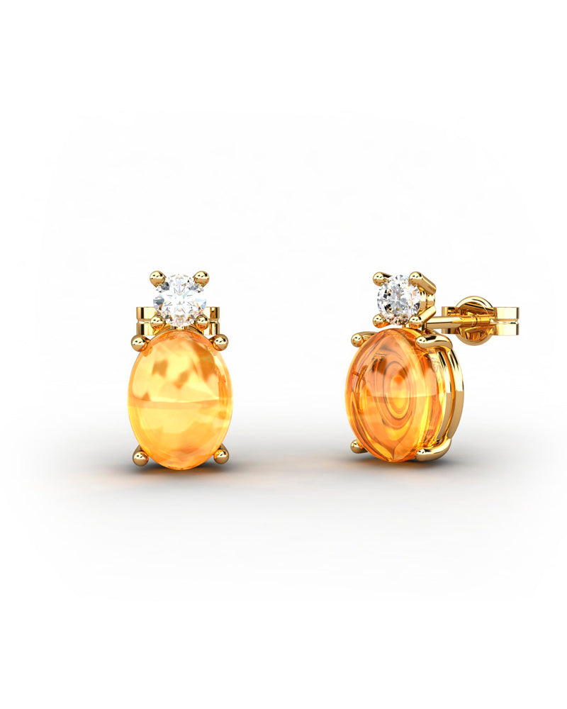 PENDIENTES GAIA DE ORO Y TOPACIO CON CITRINO AZUL OVAL CABUJàN 8X6MM - CRESBER