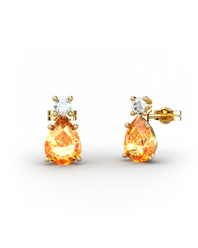 PENDIENTES GAIA DE ORO Y TOPACIO CON CITRINO PERA 8X6MM - CRESBER