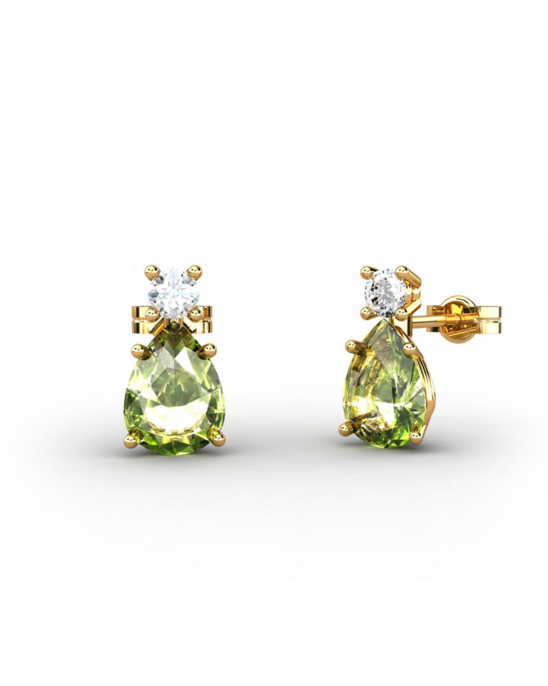 PENDIENTES GAIA DE ORO Y TOPACIO CON OLIVINA PERA 8X6MM - CRESBER