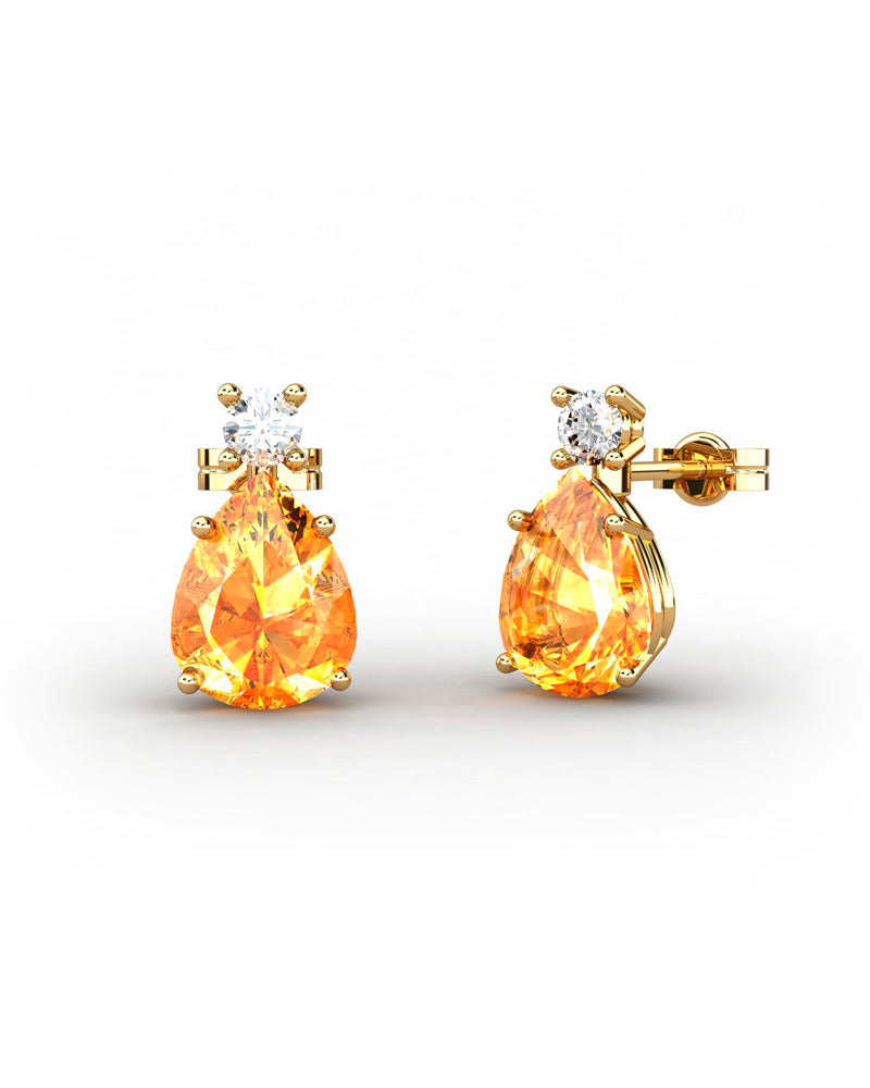 PENDIENTES GAIA DE ORO Y TOPACIO CON CITRINO PERA 9X7MM - CRESBER