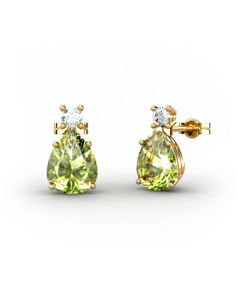 PENDIENTES GAIA DE ORO Y OLIVINA PERA 9X7MM - CRESBER