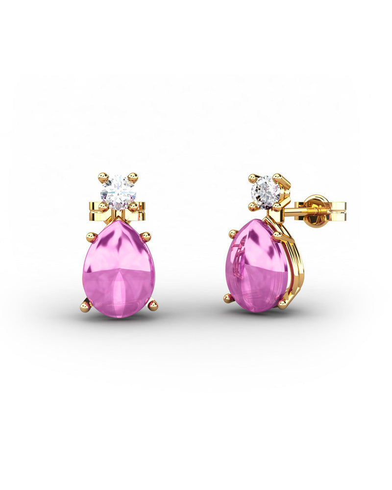 PENDIENTES GAIA DE ORO Y TOPACIO CON TURMALINA CABUJàN PERA 9X7MM - CRESBER