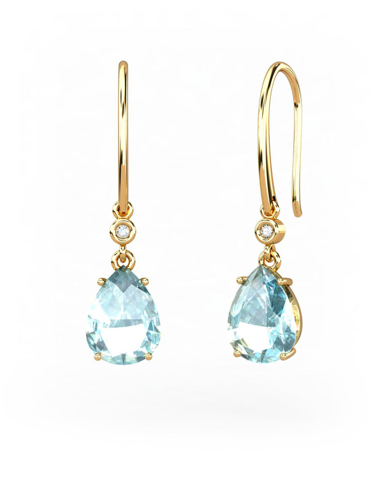 PENDIENTES GAIA GANCHO DE ORO Y DIAMANTES DE 0,01 CT CON PERA FACETADA DE  8X6MM - CRESBER