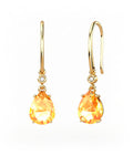 PENDIENTES GAIA GANCHO DE ORO Y DIAMANTES DE 0,01 CT CON PERA FACETADA DE CITRINO 8X6MM - CRESBER