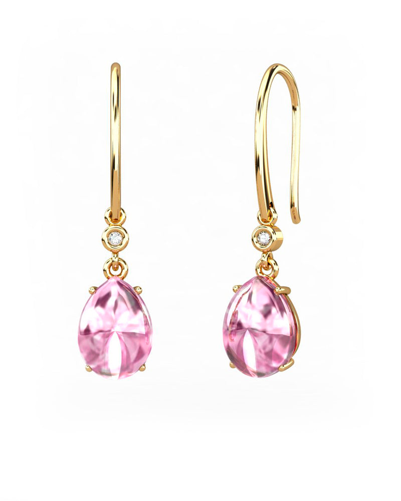PENDIENTES GAIA GANCHO DE ORO Y DIAMANTES DE 0,01 CT CON PERA DE TURMALINA CABUJàN 8X6MM - CRESBER