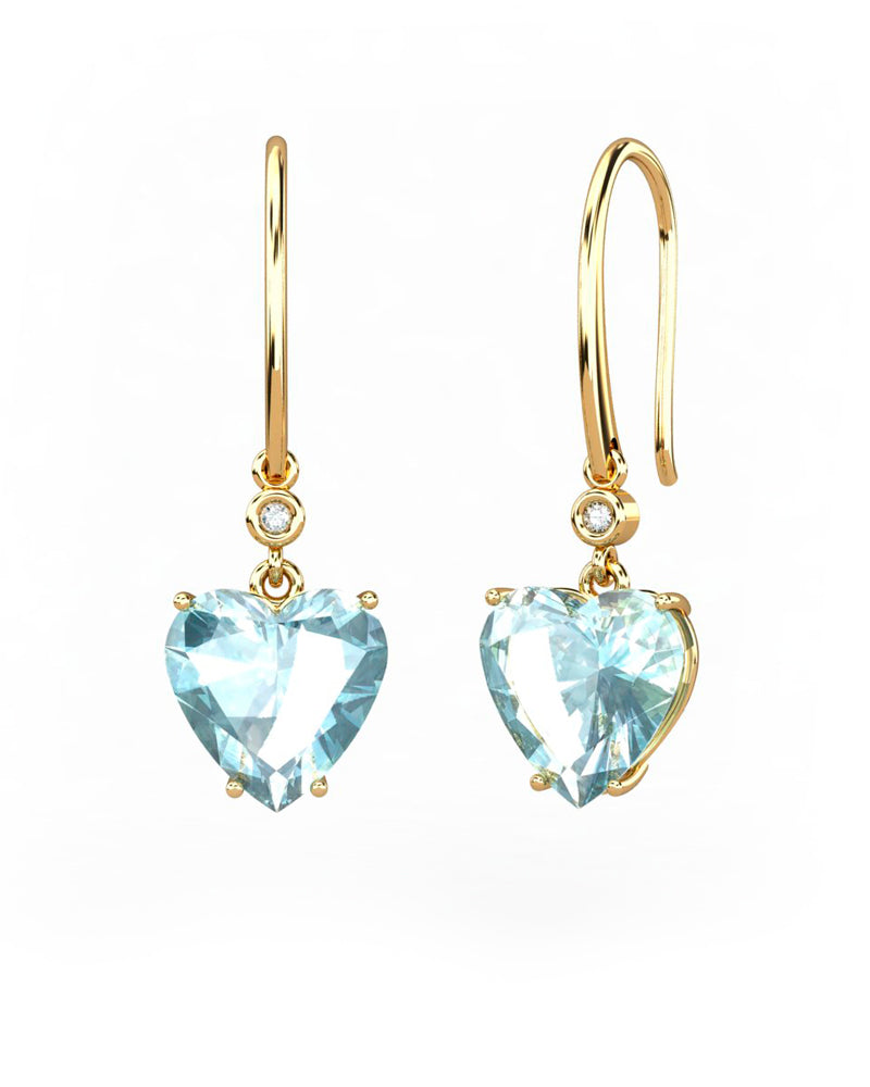 PENDIENTES GAIA GANCHO DE ORO Y DIAMANTES DE 0,01 CT CON CORAZàN FACETADA DE  8X8MM - CRESBER