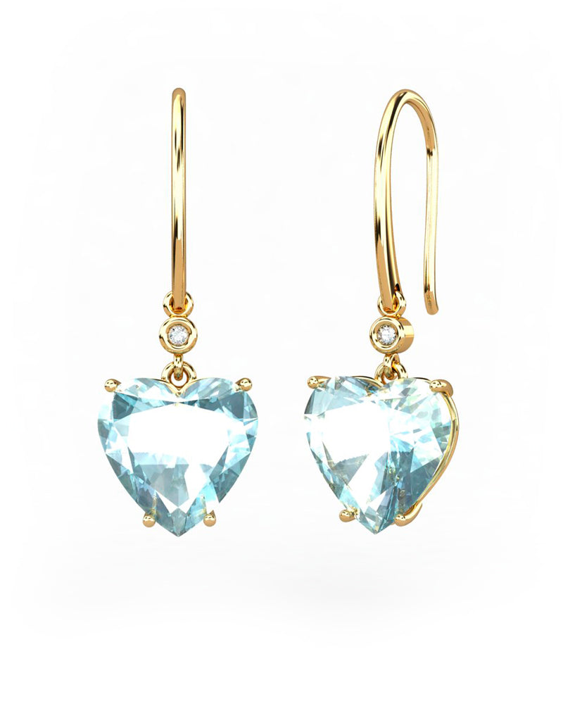 PENDIENTES GAIA GANCHO DE ORO Y DIAMANTES DE 0,01 CT CON CORAZàN FACETADA DE  9X9MM - CRESBER