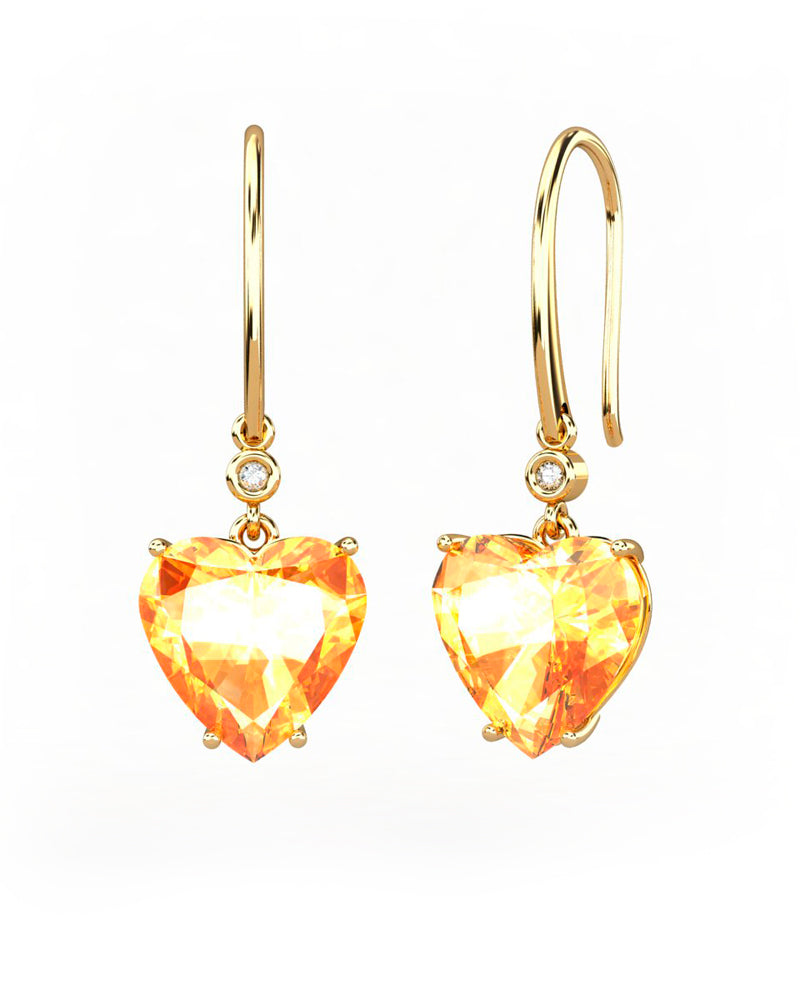 PENDIENTES GAIA GANCHO DE ORO Y DIAMANTES DE 0,01 CT CON CORAZàN FACETADA DE CITRINO 9X9MM - CRESBER