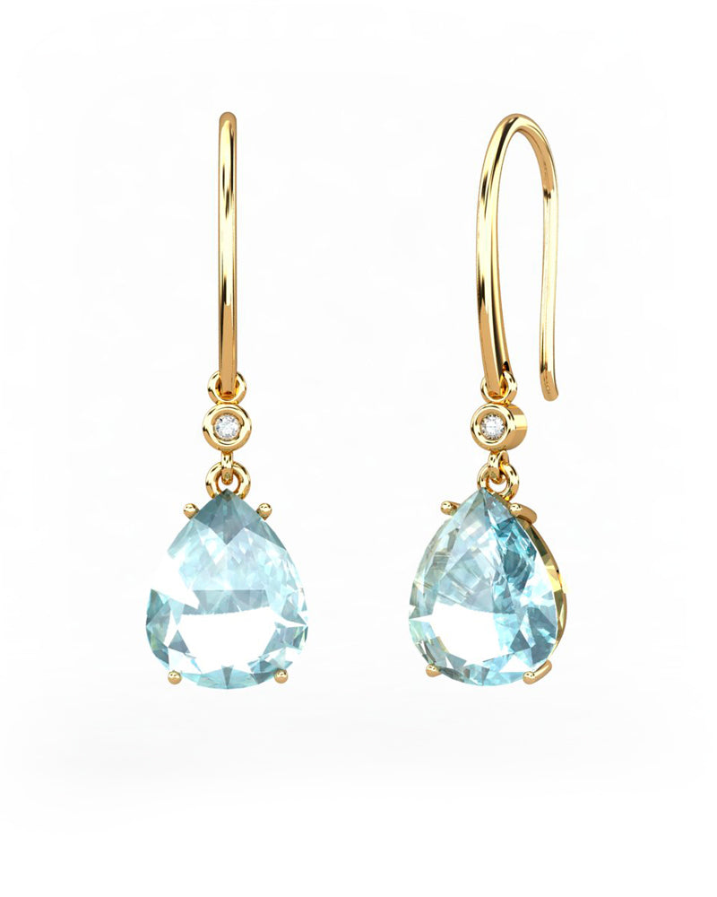 PENDIENTES GAIA GANCHO DE ORO Y DIAMANTES DE 0,01 CT CON PERA FACETADA DE  9X7MM - CRESBER