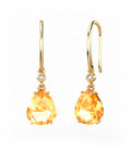 PENDIENTES GAIA GANCHO DE ORO Y DIAMANTES DE 0,01 CT CON PERA FACETADA DE CITRINO 9X7MM - CRESBER