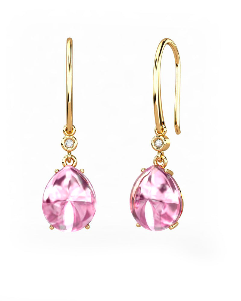 PENDIENTES GAIA GANCHO DE ORO Y DIAMANTES DE 0,01 CT CON PERA DE TURMALINA CABUJàN 9X7MM - CRESBER