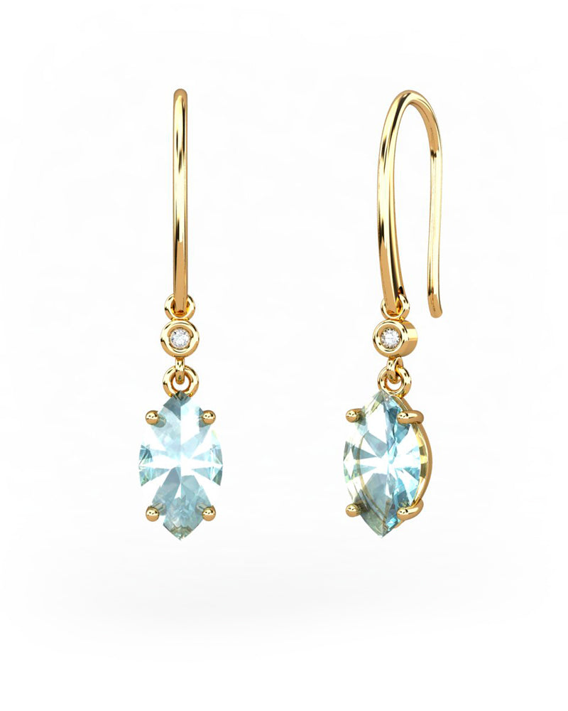 PENDIENTES GAIA GANCHO DE ORO Y DIAMANTES DE 0,01 CT CON MARQUISE FACETADO DE  8X6MM - CRESBER