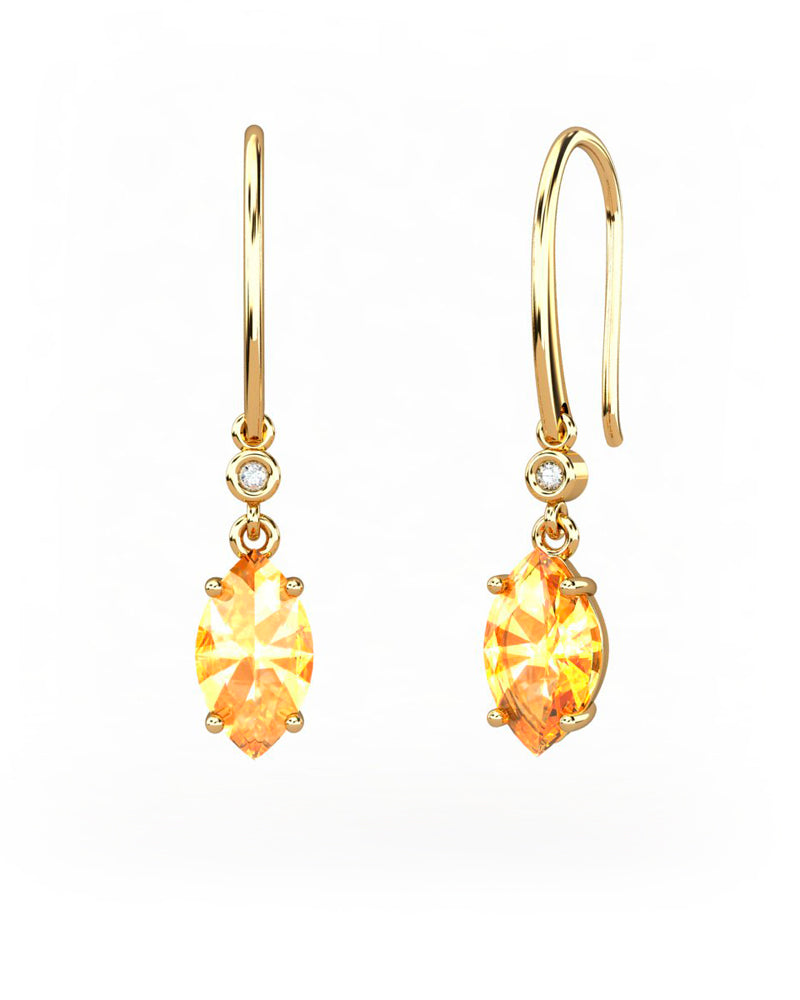 PENDIENTES GAIA GANCHO DE ORO Y DIAMANTES DE 0,01 CT CON MARQUISE FACETADO DE CITRINO 8X6MM - CRESBER