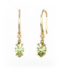 PENDIENTES GAIA GANCHO DE ORO Y DIAMANTES DE 0,01 CT CON MARQUISE FACETADO DE OLIVINA 8X6MM - CRESBER