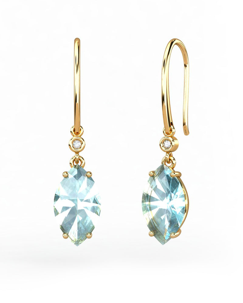 PENDIENTES GAIA GANCHO DE ORO Y DIAMANTES DE 0,01 CT CON MARQUISE FACETADO DE  10X8MM - CRESBER