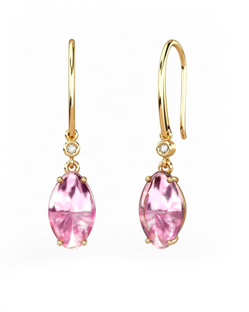 PENDIENTES GAIA GANCHO DE ORO Y DIAMANTES DE 0,01 CT CON MARQUISE CABUJàN DE TURMALINA 10X8MM - CRESBER