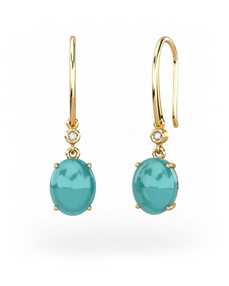 PENDIENTES GAIA GANCHO DE ORO Y DIAMANTES DE 0,01 CT CON OVAL CABUJàN DE  8X6MM - CRESBER